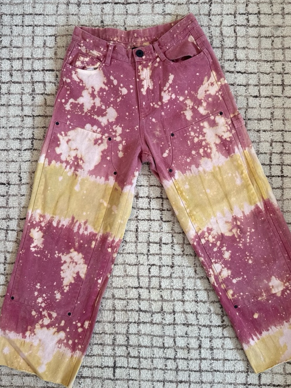 Brain Dead Bleached Tie-Dye Painter Pants in Mauve and Yellow